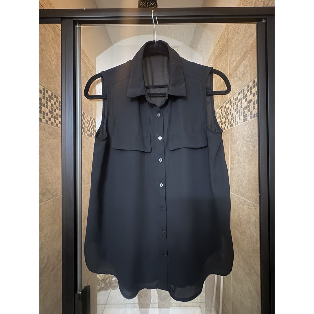 Worthington Black Sleeveless Chiffon Blouse Size M Button Up Office Casual